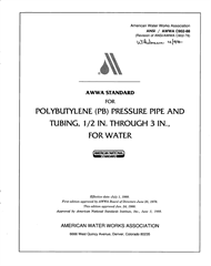 WITHDRAWN--C902-88: AWWA Standard for Polybutylene (PB) Pressure Pipe and Tubing, 1/2 In. Through 3 In., for Water (PDF) image