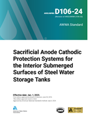 AWWA D106-24 Sacrificial Anode Cathodic Protection Systems for the Interior Submerged Surfaces of Steel Water Storage Tanks image